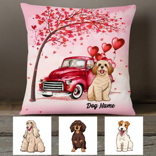 Personalized Dog Valentine Red Truck Pillow