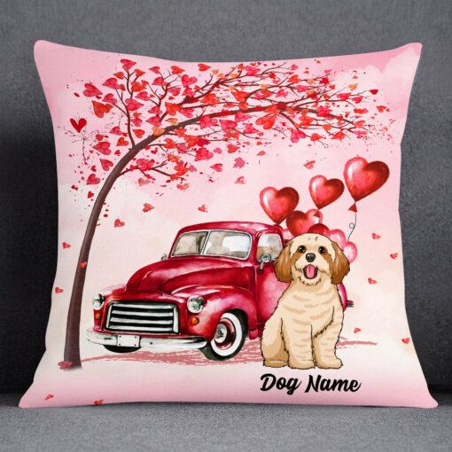 Personalized Dog Valentine Red Truck Pillow