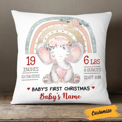 Personalized Elephant Baby Christmas Pillow