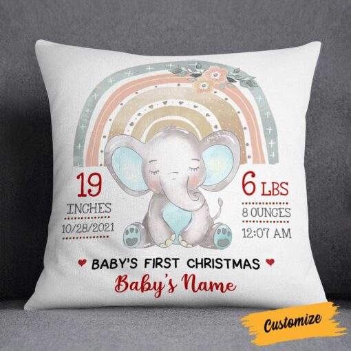 Personalized Elephant Baby Christmas Pillow