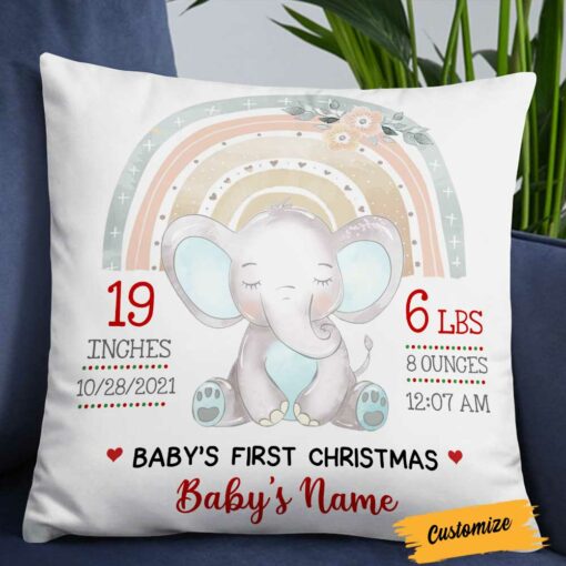 Personalized Elephant Baby Christmas Pillow