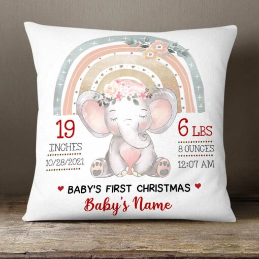 Personalized Elephant Baby Christmas Pillow