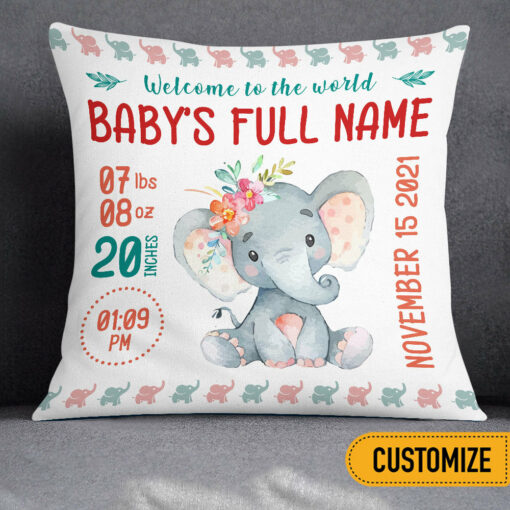 Personalized Elephant Baby Pillow