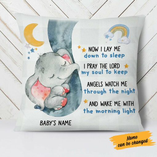 Personalized Elephant Baby Sleep Prayer Pillow