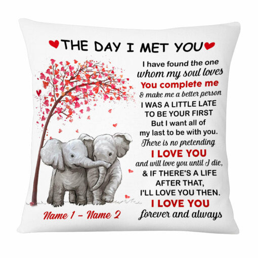 Personalized Elephant Couple The Day I Met You Pillow