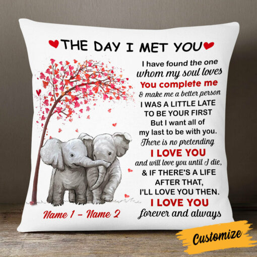 Personalized Elephant Couple The Day I Met You Pillow