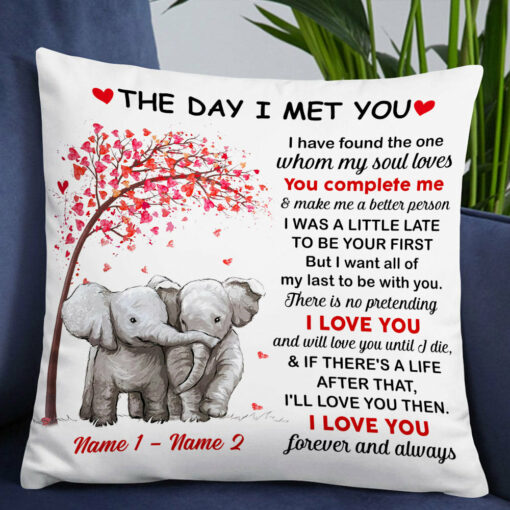 Personalized Elephant Couple The Day I Met You Pillow