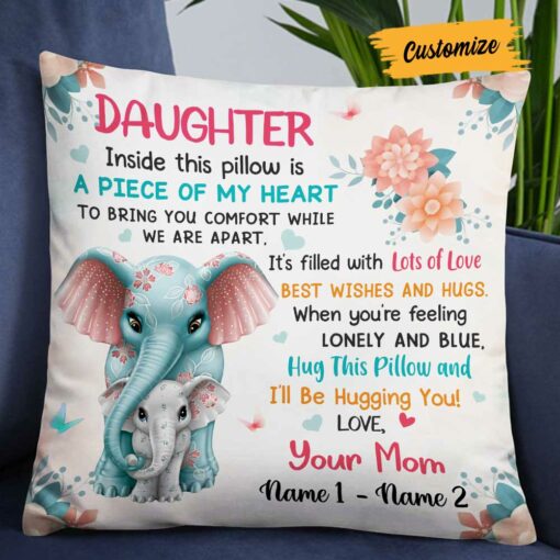 Personalized Elephant Daughter From Mom Pillow