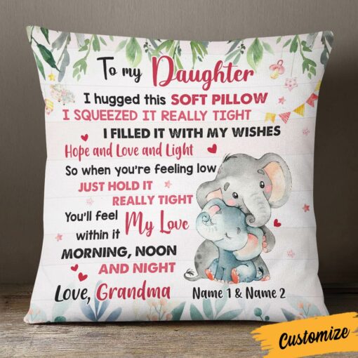 Personalized Elephant Daughter Hug This Pillow