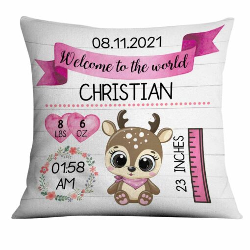 Personalized Elephant Deer Bear Baby Birth Announcement Pillow