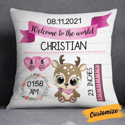 Personalized Elephant Deer Bear Baby Birth Announcement Pillow