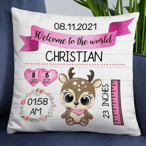 Personalized Elephant Deer Bear Baby Birth Announcement Pillow