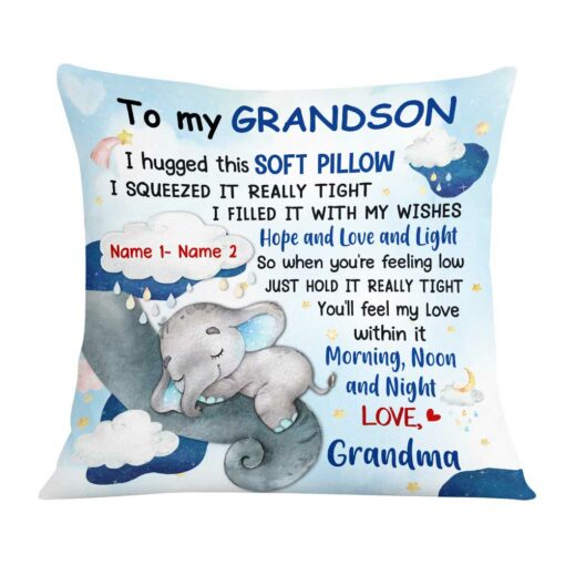 Personalized Elephant Grandma To Grandson Hug This Pillow