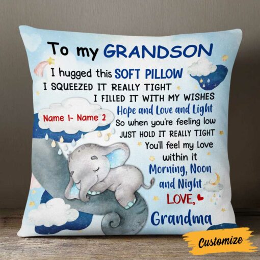 Personalized Elephant Grandma To Grandson Hug This Pillow