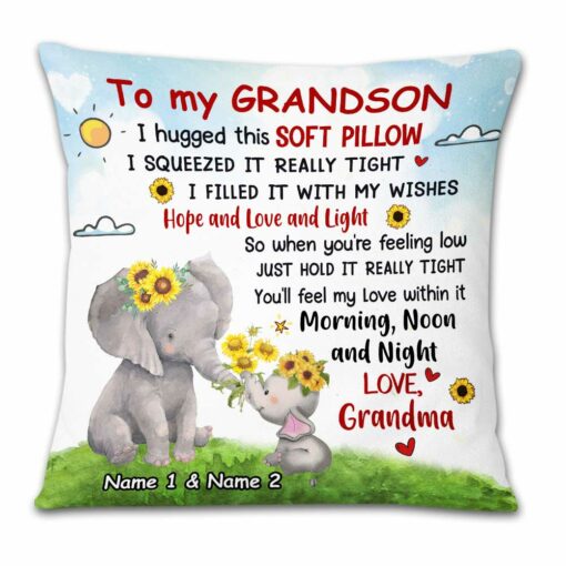 Personalized Elephant Grandson Hug This Pillow