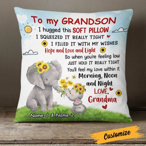 Personalized Elephant Grandson Hug This Pillow