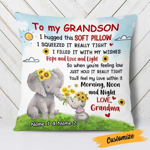 Personalized Elephant Grandson Hug This Pillow