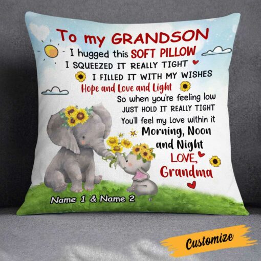 Personalized Elephant Grandson Hug This Pillow