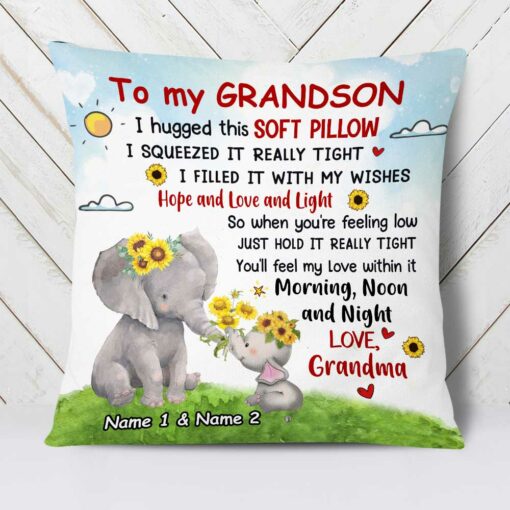 Personalized Elephant Grandson Hug This Pillow