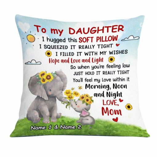 Personalized Elephant Mom Grandma To Daughter Granddaughter Son Grandson Hug This Pillow