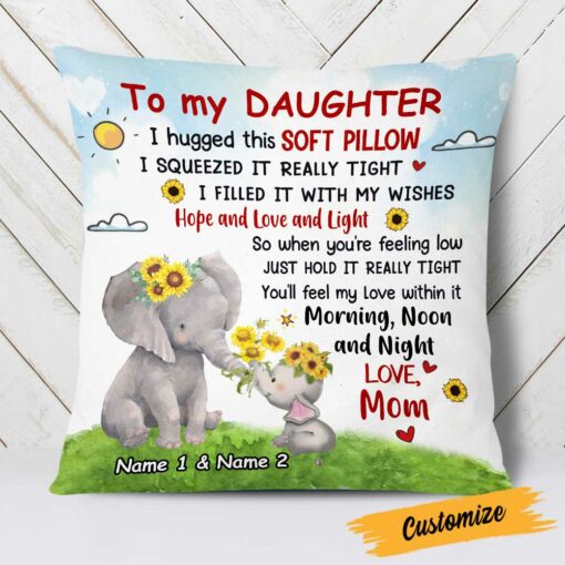 Personalized Elephant Mom Grandma To Daughter Granddaughter Son Grandson Hug This Pillow