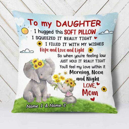 Personalized Elephant Mom Grandma To Daughter Granddaughter Son Grandson Hug This Pillow