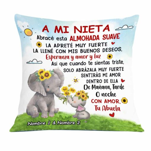 Personalized Elephant Mom Grandma To Daughter Granddaughter Son Grandson Spanish Mam� Abuela Hug This Pillow