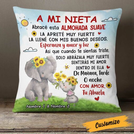 Personalized Elephant Mom Grandma To Daughter Granddaughter Son Grandson Spanish Mam� Abuela Hug This Pillow