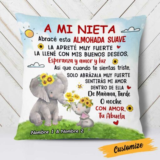 Personalized Elephant Mom Grandma To Daughter Granddaughter Son Grandson Spanish Mam� Abuela Hug This Pillow