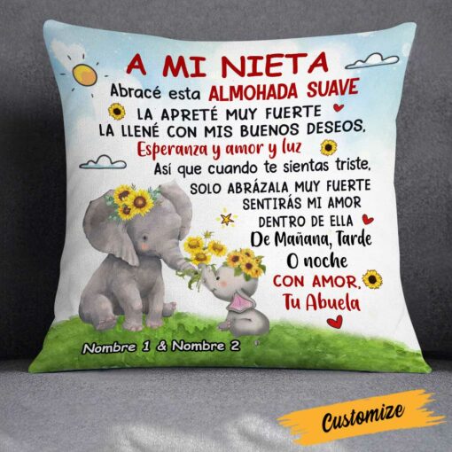 Personalized Elephant Mom Grandma To Daughter Granddaughter Son Grandson Spanish Mam� Abuela Hug This Pillow