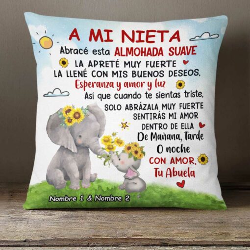 Personalized Elephant Mom Grandma To Daughter Granddaughter Son Grandson Spanish Mam� Abuela Hug This Pillow