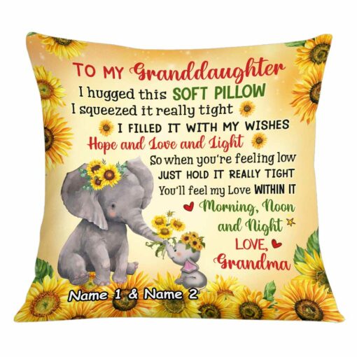 Personalized Elephant Sunflower Granddaughter Hug This Pillow