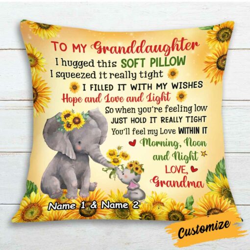 Personalized Elephant Sunflower Granddaughter Hug This Pillow