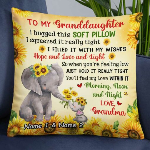 Personalized Elephant Sunflower Granddaughter Hug This Pillow