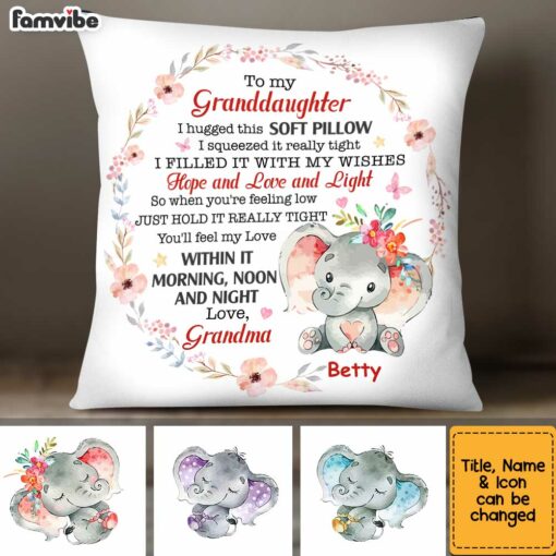 Personalized Elephant To My Granddaughter Hug This Pillow