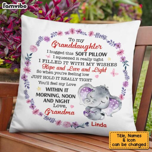 Personalized Elephant To My Granddaughter Hug This Pillow