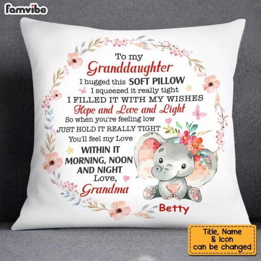 Personalized Elephant To My Granddaughter Hug This Pillow