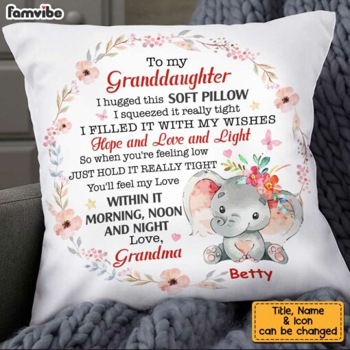 Personalized Elephant To My Granddaughter Hug This Pillow