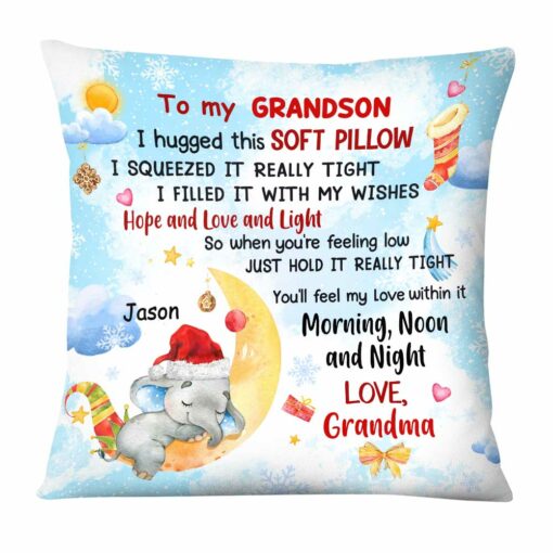 Personalized Elephant To My Grandson Christmas Pillow