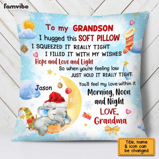 Personalized Elephant To My Grandson Christmas Pillow