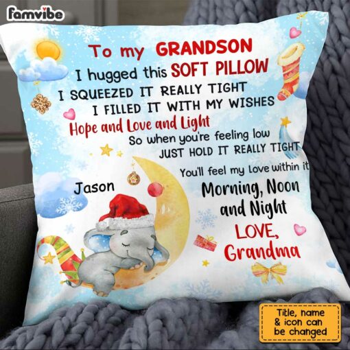 Personalized Elephant To My Grandson Christmas Pillow