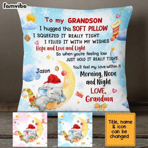 Personalized Elephant To My Grandson Christmas Pillow