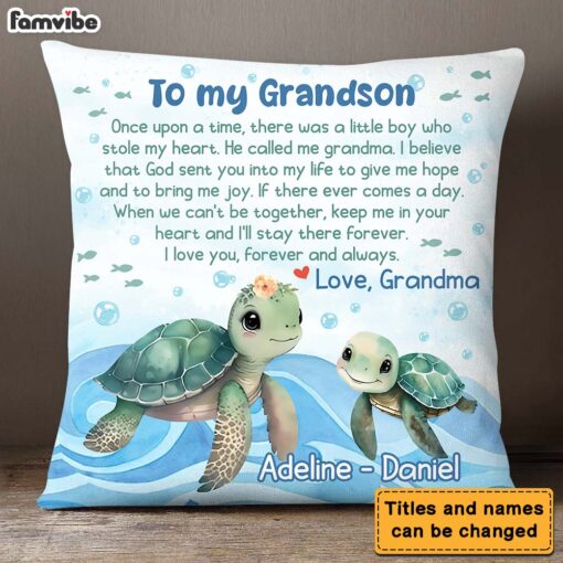 Personalized Encouragement Gift For Grandson Turtle Pillow