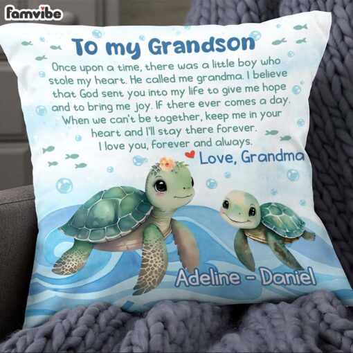 Personalized Encouragement Gift For Grandson Turtle Pillow