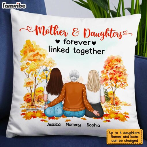 Personalized Fall Mom Daughter Linked Together Pillow