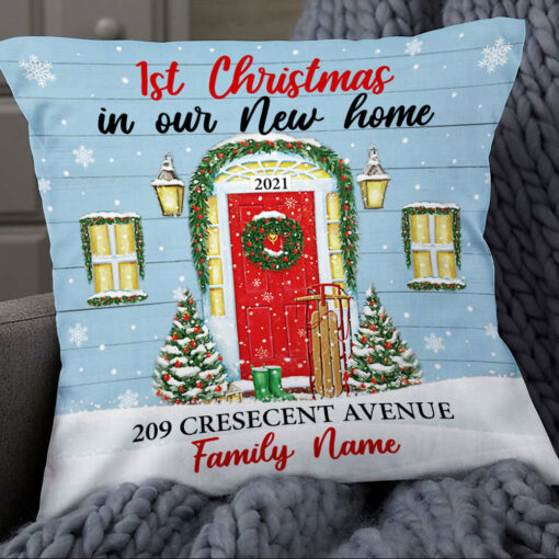 Personalized Family Couple First Christmas New Home Pillow