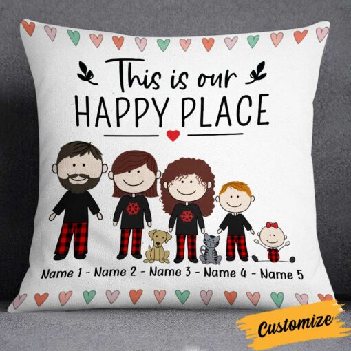 Personalized Family Happy Place Pillow