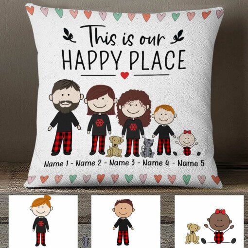 Personalized Family Happy Place Pillow