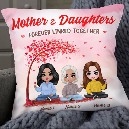 Personalized Family Icon Mother Daughter Forever Linked Together Pillow