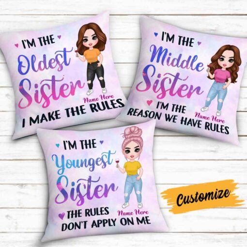 Personalized Family Icon Sisters Rules Pillow